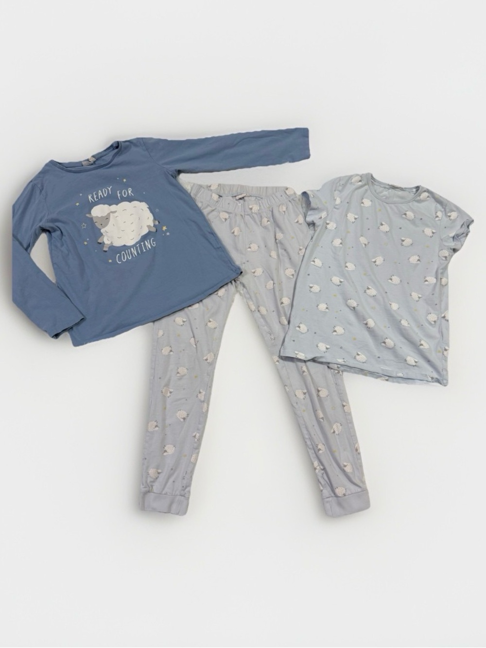 Cotton Juice 3 Piece Pajama Set Girls Sz 10 Cotton Pants Set Sheep Blue
